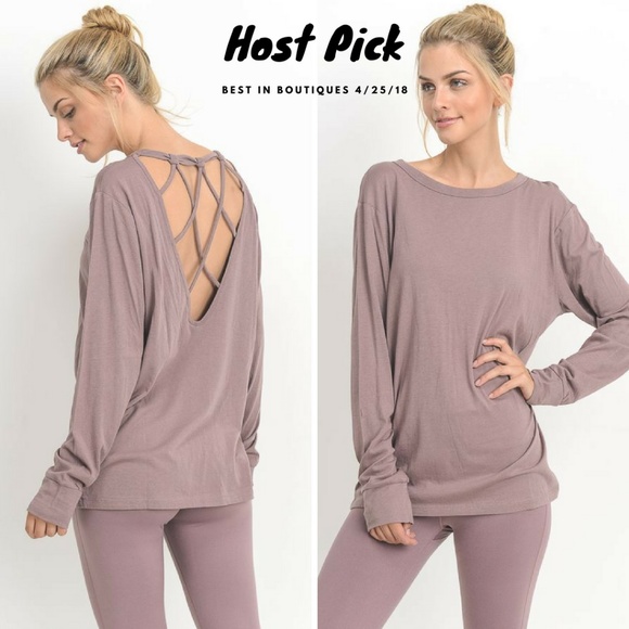 MAUVE LONG SLEEVE STRAP BACK CUTOUT TOP - Picture 2 of 8